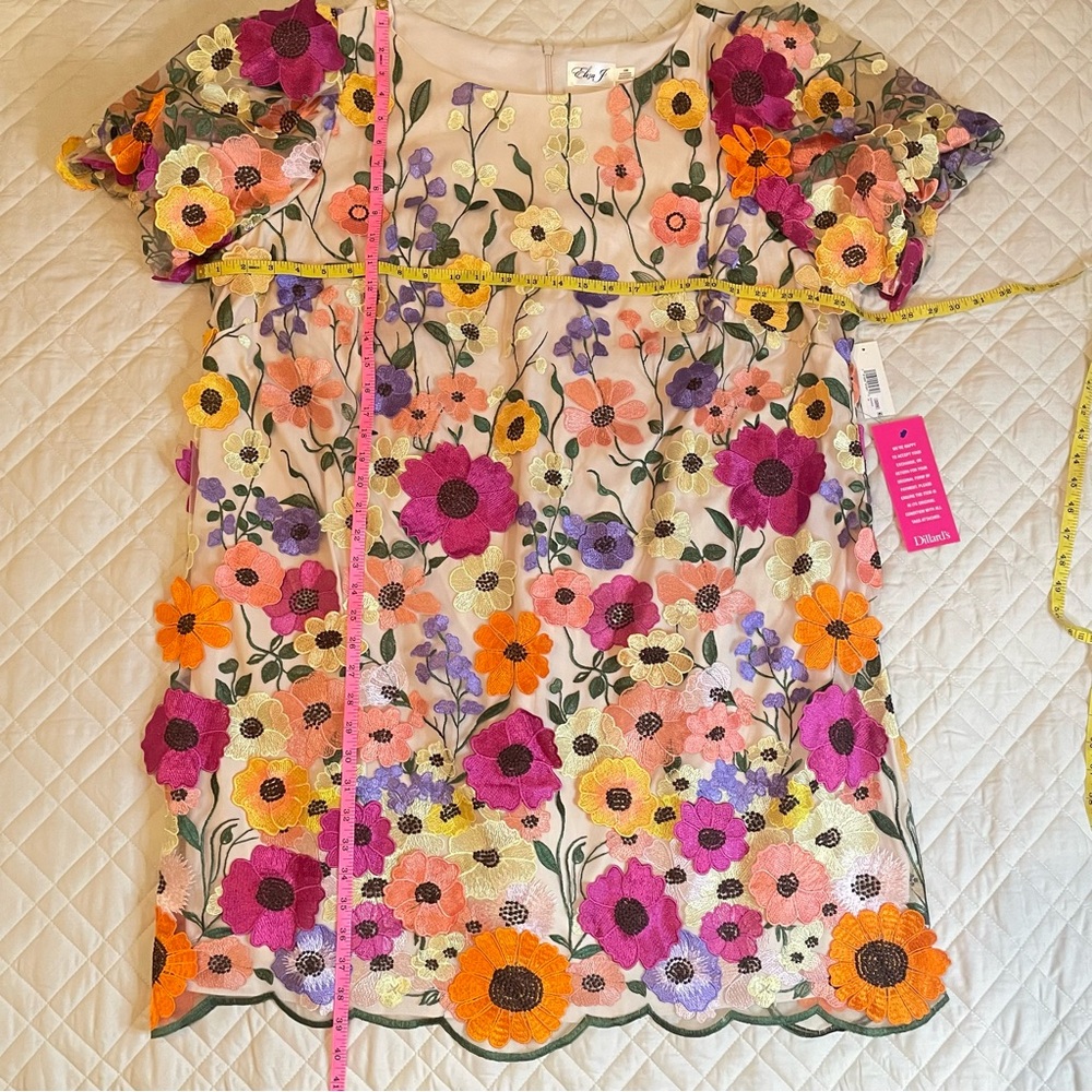 NWT Eliza J 3D Embroidered Floral Mesh Puff Sleeve Sheath Dress Plus Size 22W - Picture 12 of 16